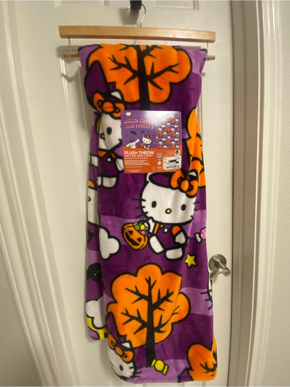 Hello Kitty Purple & Orange Halloween Plush Throw Blanket